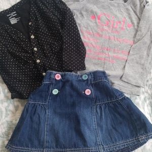 2T bundle, 2 tops, 1 denim skirt